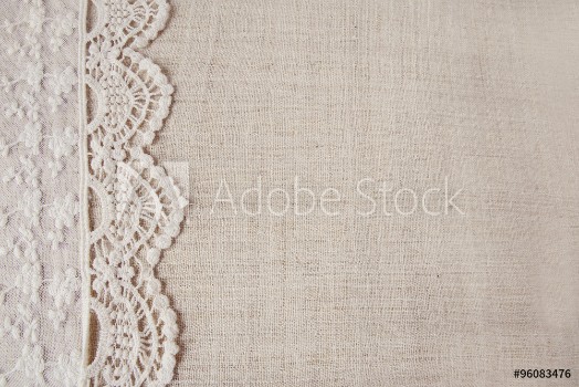 Picture of Lace on linen copy space background vintage tone